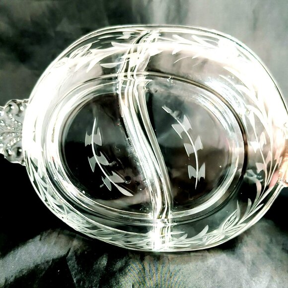 Vintage Fostoria 2 Part Divided Glass Condiment Serving Dish Floral Design - Picture 6 of 6